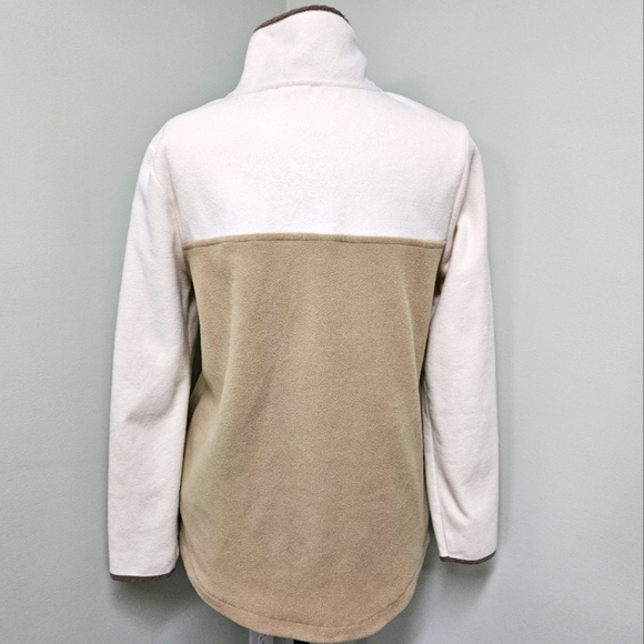 Entro High Neck Fleece Pullover Jacket with Snaps Tan Cream White Size Medium - Picture 6 of 7